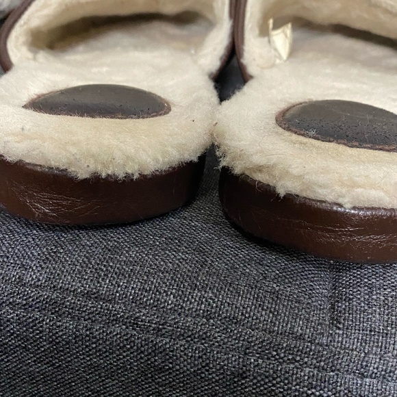 Ugg Mens Brown Leather Sherpa Lounge Slippers- Sz-10 - Picture 7 of 16